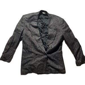 Cellini Collection Mens 100% Silk Herringbone Double Breasted‎ Blazer Grey Black